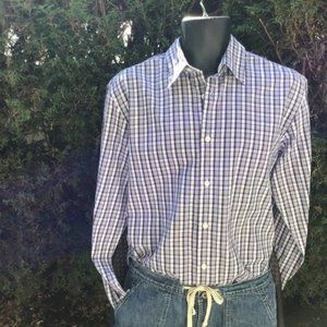 Purple and White Plaid men’s Dress Shirt, Size M